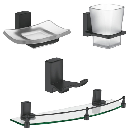 Набор Accoona 125F черный Стакан+Мыльница+Крючок двойной+Полка Набор Accoona 125F черный Стакан+Мыльница+Крючок двойной+Полка