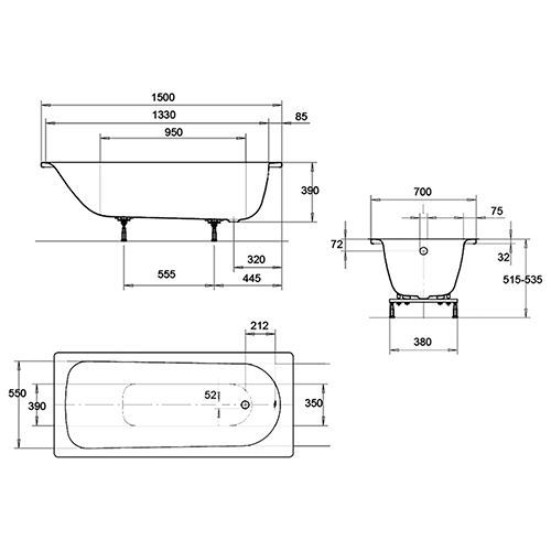 Стальная ванна 150х70 Eurowa KALDEWEI 119612030001 Стальная ванна 150х70 Eurowa KALDEWEI 119612030001