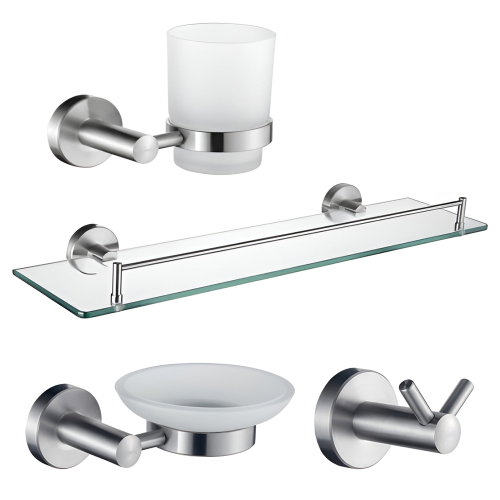Набор Accoona 121 нержавеющая сталь Стакан+Мыльница+Крючок двойной+Полка Набор Accoona 121 нержавеющая сталь Стакан+Мыльница+Крючок двойной+Полка