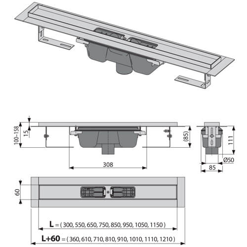 APZ1001-1050 Желоб 60л нерж без реш комбин вертикал. ALCAPLAST APZ1001-1050 Желоб 60л нерж без реш комбин вертикал. ALCAPLAST