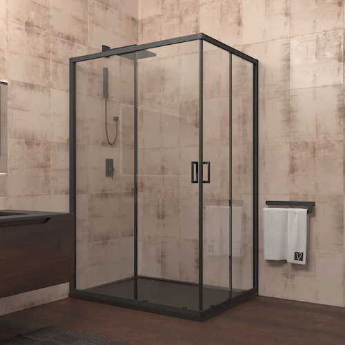 Душевой уголок Veconi Rovigo RV-14 100х90 профиль черный матовый, стекло прозрачное Душевой уголок Veconi Rovigo RV-14 100х90 профиль черный матовый, стекло прозрачное