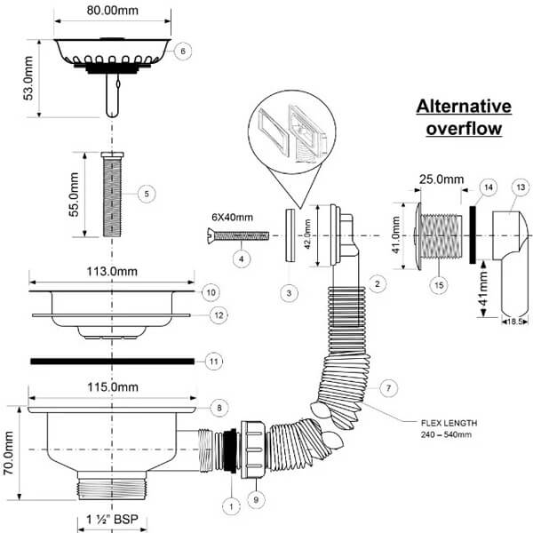 Слив с универсальным отв. перелива 40-113 McALPINE OFR2-113S Слив с универсальным отв. перелива 40-113 McALPINE OFR2-113S