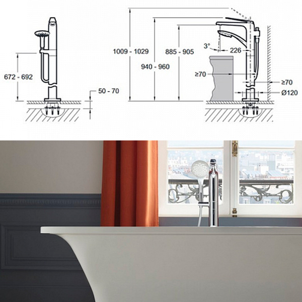 Смеситель напольный Avid Jacob Delafon E97367-CP+97904D-NF Смеситель напольный Avid Jacob Delafon E97367-CP+97904D-NF
