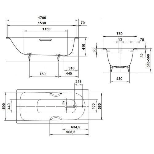 Стальная ванна 170x75 Saniform Plus KALDEWEI 1126.3000.3001 Стальная ванна 170x75 Saniform Plus KALDEWEI 1126.3000.3001