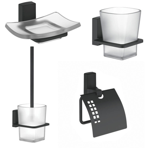 Набор Accoona 125F черный Стакан+Мыльница+Бумагодержатель закрытый+Ершик Набор Accoona 125F черный Стакан+Мыльница+Бумагодержатель закрытый+Ершик