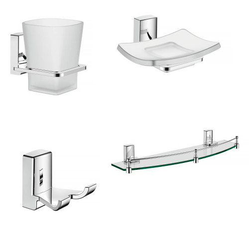 Набор Accoona 125 хром Стакан+Мыльница+Крючок двойной+Полка Набор Accoona 125 хром Стакан+Мыльница+Крючок двойной+Полка