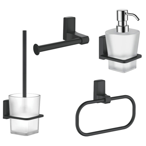 Набор Accoona 125F черный Ершик+Дозатор+Бумагодержатель открытый+Полотенцедержатель-кольцо Набор Accoona 125F черный Ершик+Дозатор+Бумагодержатель открытый+Полотенцедержатель-кольцо
