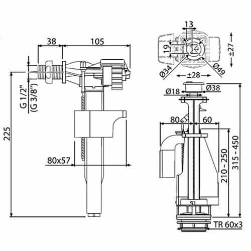 SA2000 1/2 CHROM Арматура для унитаза гориз a15 стоп/кнопка ALCAPLAST SA2000 1/2 CHROM Арматура для унитаза гориз a15 стоп/кнопка ALCAPLAST