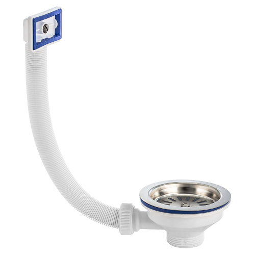 Выпуск для мойки с плоской нержавеющей чашкой 114 мм и прямоугольным переливом Элит Virplast Выпуск для мойки с плоской нержавеющей чашкой 114 мм и прямоугольным переливом Элит Virplast