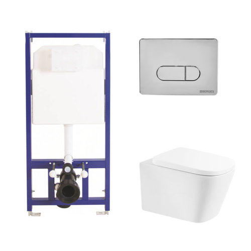 Комплект BelBagno 3в1: Инсталляция Berges 040000 + Унитаз подвесной BB120CHR + Кнопка смыва Berges 040033 хром Комплект BelBagno 3в1: Инсталляция Berges 040000 + Унитаз подвесной BB120CHR + Кнопка смыва Berges 040033 хром