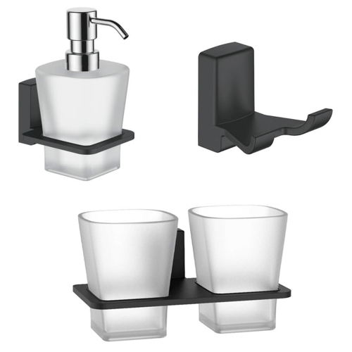 Набор Accoona 125F черный Стакан двойной+Дозатор+Крючок двойной Набор Accoona 125F черный Стакан двойной+Дозатор+Крючок двойной