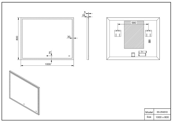 Зеркало 1000x800 Led антизапотевание Esbano ES-2542KD Зеркало 1000x800 Led антизапотевание Esbano ES-2542KD