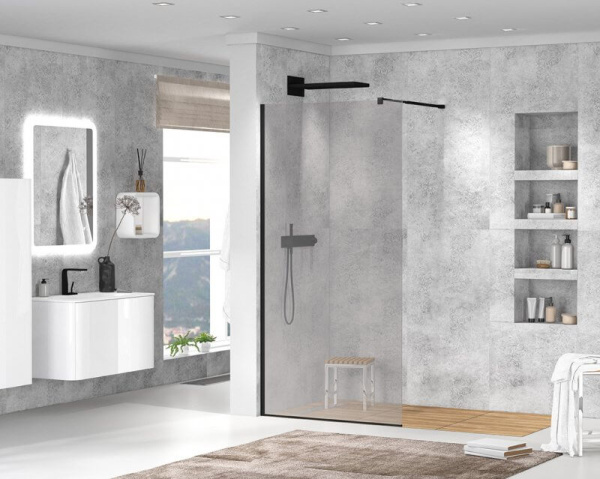 Душевая перегородка Cezares Liberta LIBERTA-L-1-100-GR-NERO 100 профиль черный, черное стекло Душевая перегородка Cezares Liberta LIBERTA-L-1-100-GR-NERO 100 профиль черный, черное стекло