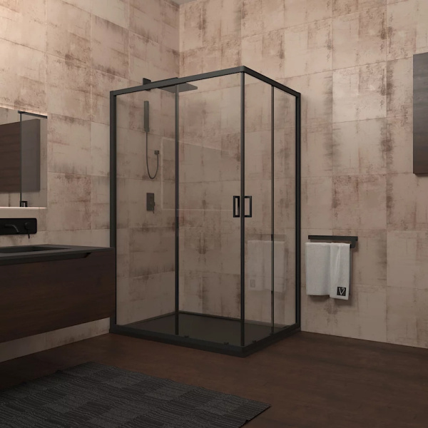 Душевой уголок Veconi Rovigo RV-14 100х80 профиль чёрный матовый, стекло прозрачное Душевой уголок Veconi Rovigo RV-14 100х80 профиль чёрный матовый, стекло прозрачное