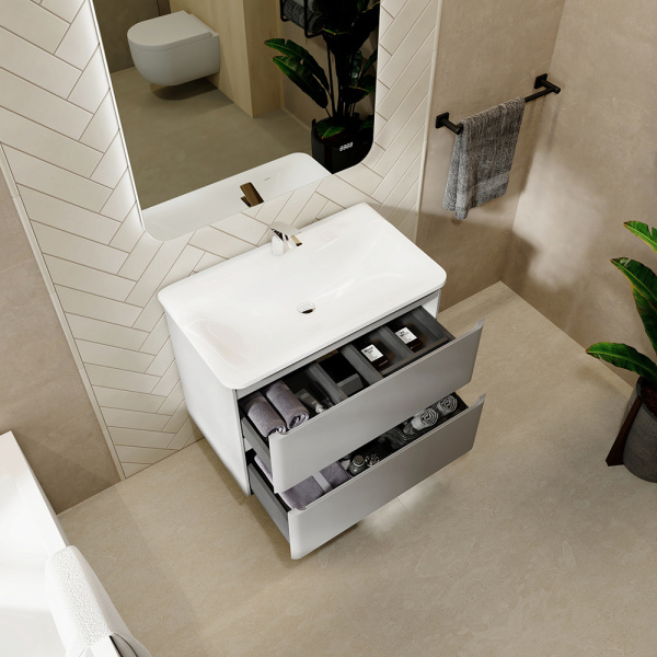 Тумба с раковиной RAVAL Welto 80 2 ящика, светло-серая Тумба с раковиной RAVAL Welto 80 2 ящика, светло-серая